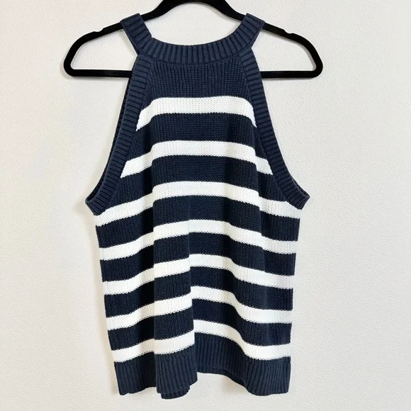 Old Navy White Striped Sweater Tank Sleeveless Cotton Blend Nautical Size XL - Picture 9 of 11